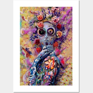 Exotic Flowers Cyber Android Girl Robot Posters and Art